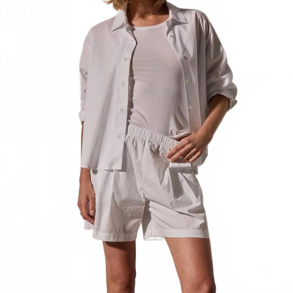 NEW JAMES PERSE stretch poplin elastic shorts in concrete pigment